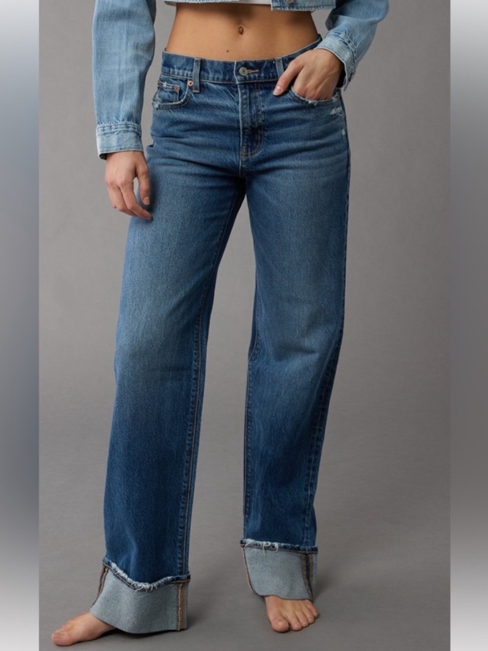 American Eagle Stovepipe Wide-Leg Cuffed Jeans
